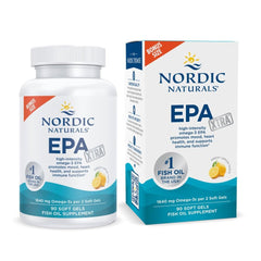 Nordic Naturals EPA Xtra Lemon bottle on kitchen counter supports daily omega-3 intake