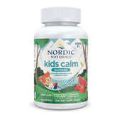 Nordic Naturals Kids Calm Gummies bottle shows strawberry watermelon flavor for gentle relaxation