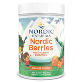 Nordic Berries Citrus bottle on kitchen counter highlights a tasty daily vitamin for kids.