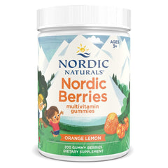 Nordic Berries Citrus bottle on kitchen counter highlights a tasty daily vitamin for kids.
