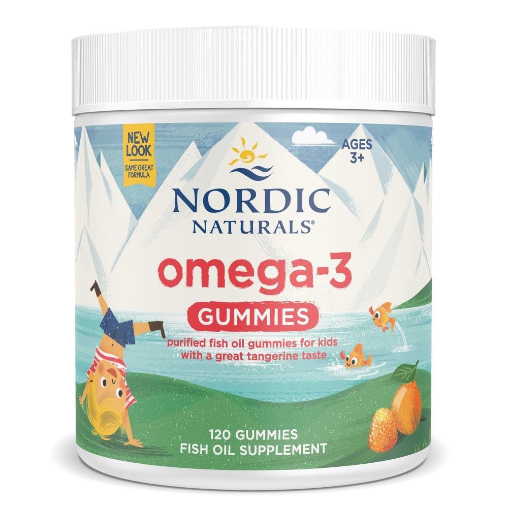 Nordic Naturals Nordic Omega-3 Gummies bottle with tangerine flavor promotes daily wellness.