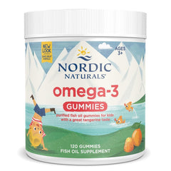 Nordic Naturals Nordic Omega-3 Gummies bottle with tangerine flavor promotes daily wellness.