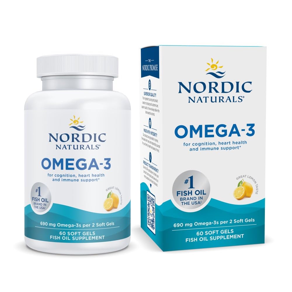 Nordic Naturals Omega-3 lemon bottle front for daily heart and brain health.