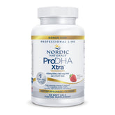 Nordic Naturals ProDHA Xtra strawberry softgels in bottle showing daily omega-3 support.