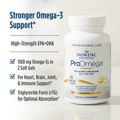 Nordic Naturals ProOmega lemon bottle label emphasizing purity and non-GMO ingredients