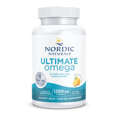 Nordic Naturals Ultimate Omega label close-up shows non-GMO, gluten-free ingredients.