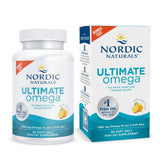 Nordic Naturals Ultimate Omega Lemon bottle on shelf may support heart function