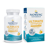 Nordic Naturals Ultimate Omega lemon soft gels bottle may support heart and brain health.