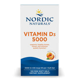 Nordic Naturals Vitamin D3 5000 orange bottle with easy-to-swallow mini soft gels for daily support