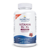 Nordic Naturals Vitamin D3 + K2 Gummies bottle with pomegranate flavor for daily use