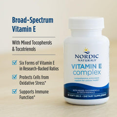 Nordic Naturals Vitamin E Complex front label highlights purity and forms.