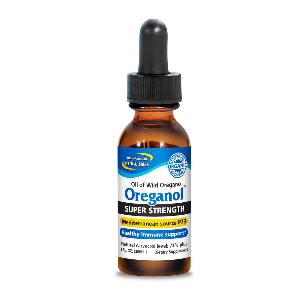 North American Herb & Spice Oreganol P73 bottle with wild oregano oil for daily use.