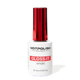 Notpolish Gloss-It top coat bottle and cap showing a high-gloss finish for long-lasting shine