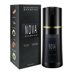 Nova Shampoo gray-coverage bottle showing at-home color convenience and surface blending.