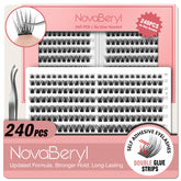 NovaBeryl self-adhesive lash clusters close-up from a 240-piece set.