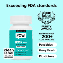 NovaFerrum Pow chew tablet, sugar-free iron boost for everyday use.