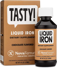 NovaFerrum Tasty bottle label with chocolate flavor and kid-friendly branding.