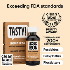 NovaFerrum Tasty dropper demonstrating easy 1 mL dosing for kids.