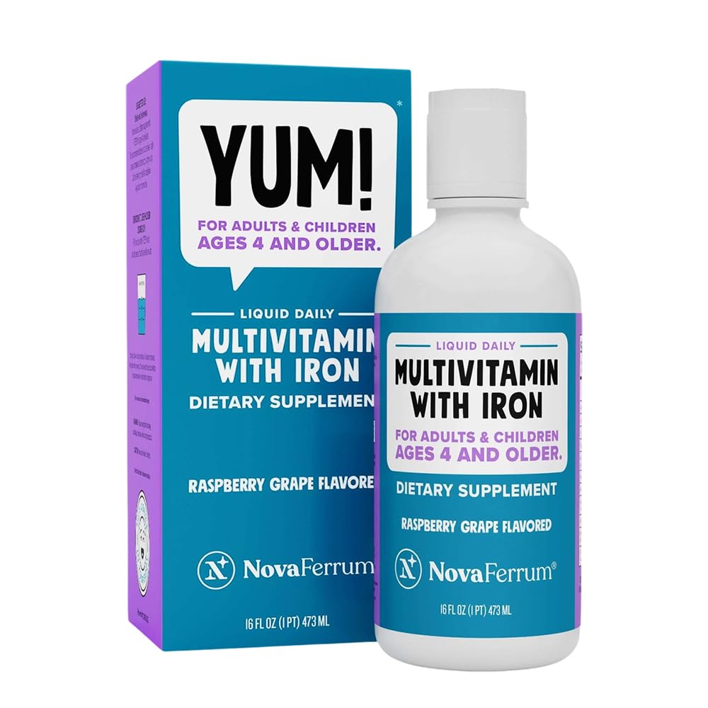 NovaFerrum Yum bottle pour shows easy dosing for kids' iron supplement.