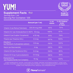NovaFerrum Yum raspberry grape flavor appeals to kids during routine supplementation.