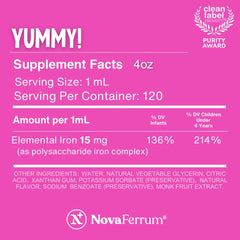 NovaFerrum Yummy Raspberry flavor offers kid-friendly, sugar-free iron intake.