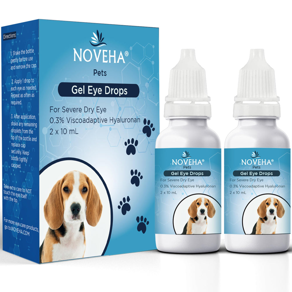 NOVEHA Pet Gel Eye Drops two 10 ml bottles in a ready-to-use pack for pets