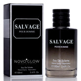 NovoGlow Salvage for Men bottle front view for daily wear and lasting freshness.