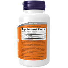 NOW Foods Arginine capsules closeup for easy daily supplementation.