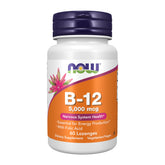 NOW Foods Vitamin B-12 lozenges bottle on table supports energy production and nervous system health.