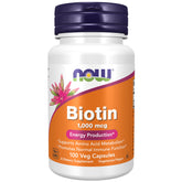 NOW Foods Biotin 1000 mcg bottle showing metabolism support and label clarity