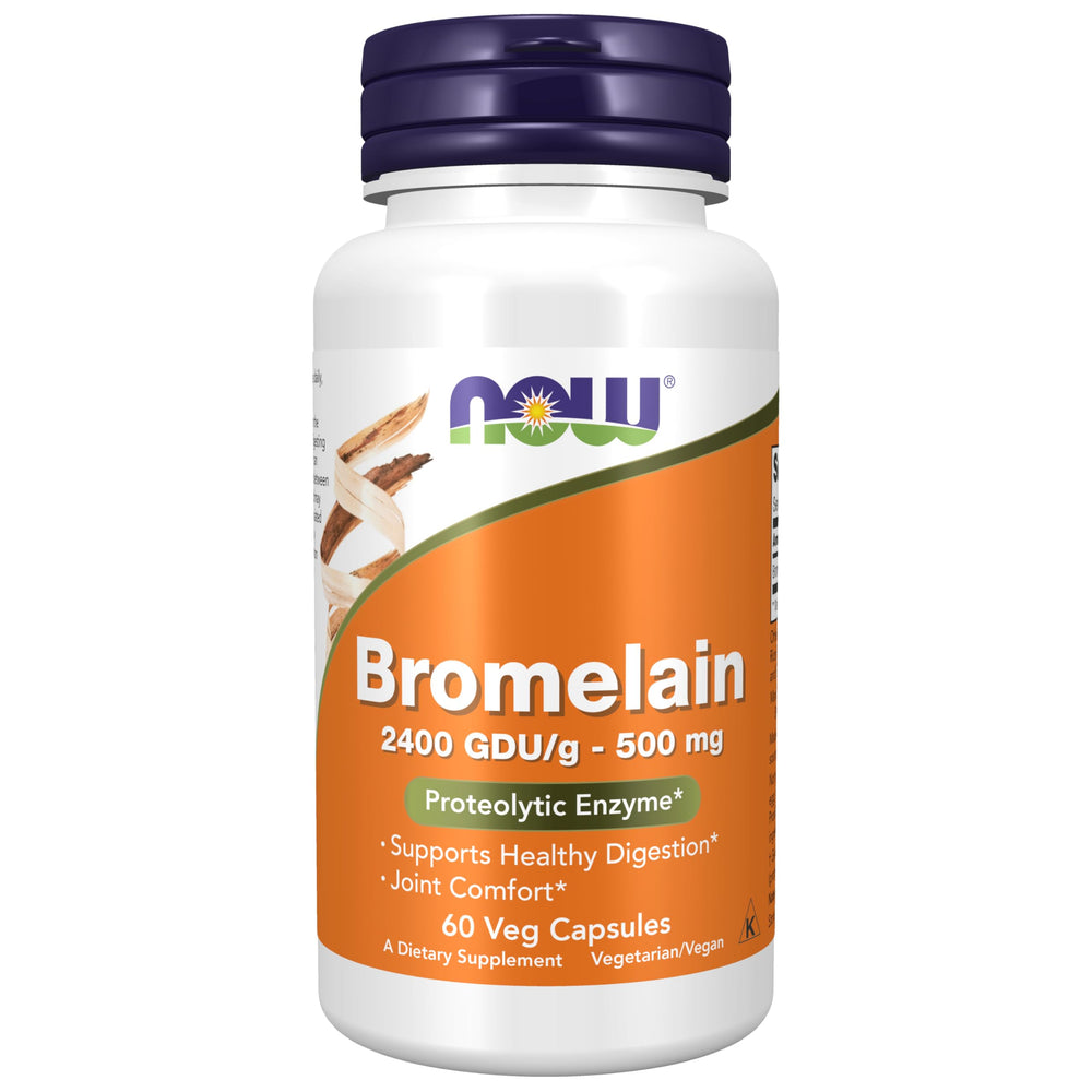 NOW Foods Bromelain 500mg capsule front label supporting digestion naturally