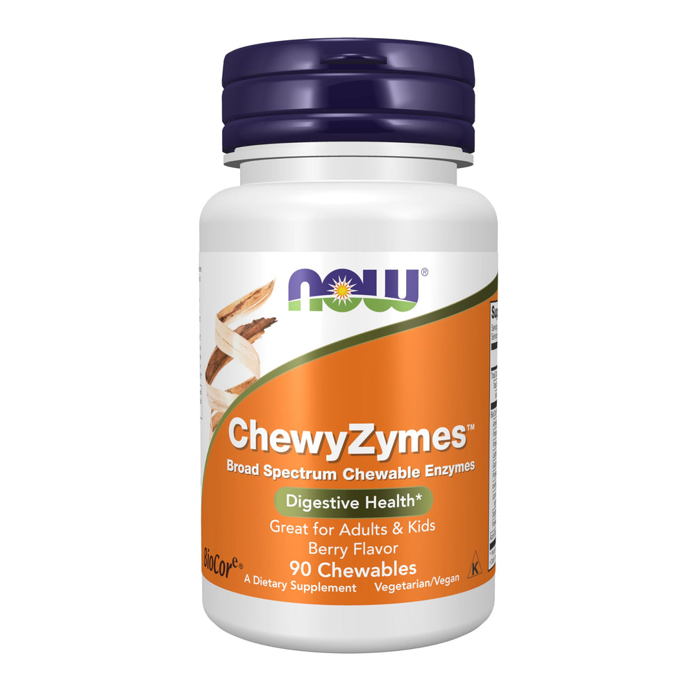 NOW Foods ChewyZymes berry flavor bottle supporting family mealtime choices