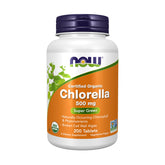 NOW Foods chlorella bottle front with green tablets and label visible