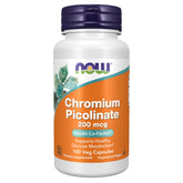 NOW Foods Chromium Picolinate capsules bottle front view supports healthy glucose metabolism