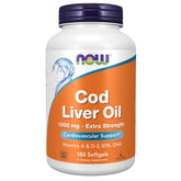 NOW Foods Cod Liver Oil softgels bottle shows 1000 mg strength for daily omega-3 intake