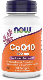 NOW Foods CoQ10 400 mg bottle front, supports cellular energy production