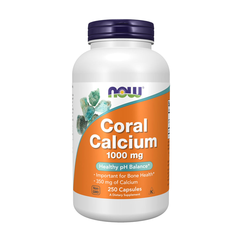 NOW Foods Coral Calcium bottle front; may support calcium intake for bone health.