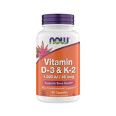 NOW Foods Vitamin D3 K2 bottle label supporting bone and heart health.