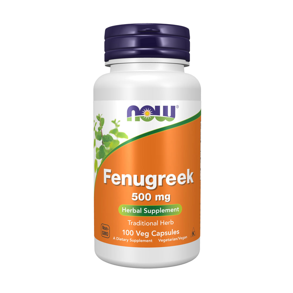 NOW Foods Fenugreek 500 mg capsules bottle offers reliable daily wellness option.