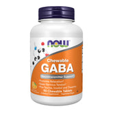 NOW Foods GABA orange chewables bottle on shelf for calm moments.