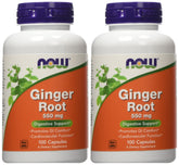 NOW Foods Ginger Root 550mg capsules, front view, supports digestive comfort.