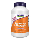 NOW Foods glucosamine-chondroitin-msm bottle front promoting everyday joint support.