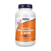 NOW Foods Glucosamine MSM GreenGrown bottle label emphasizes joint support potential for everyday mobility