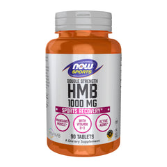 NOW Foods HMB 1000mg tablets bottle supports lean muscle maintenance during training.