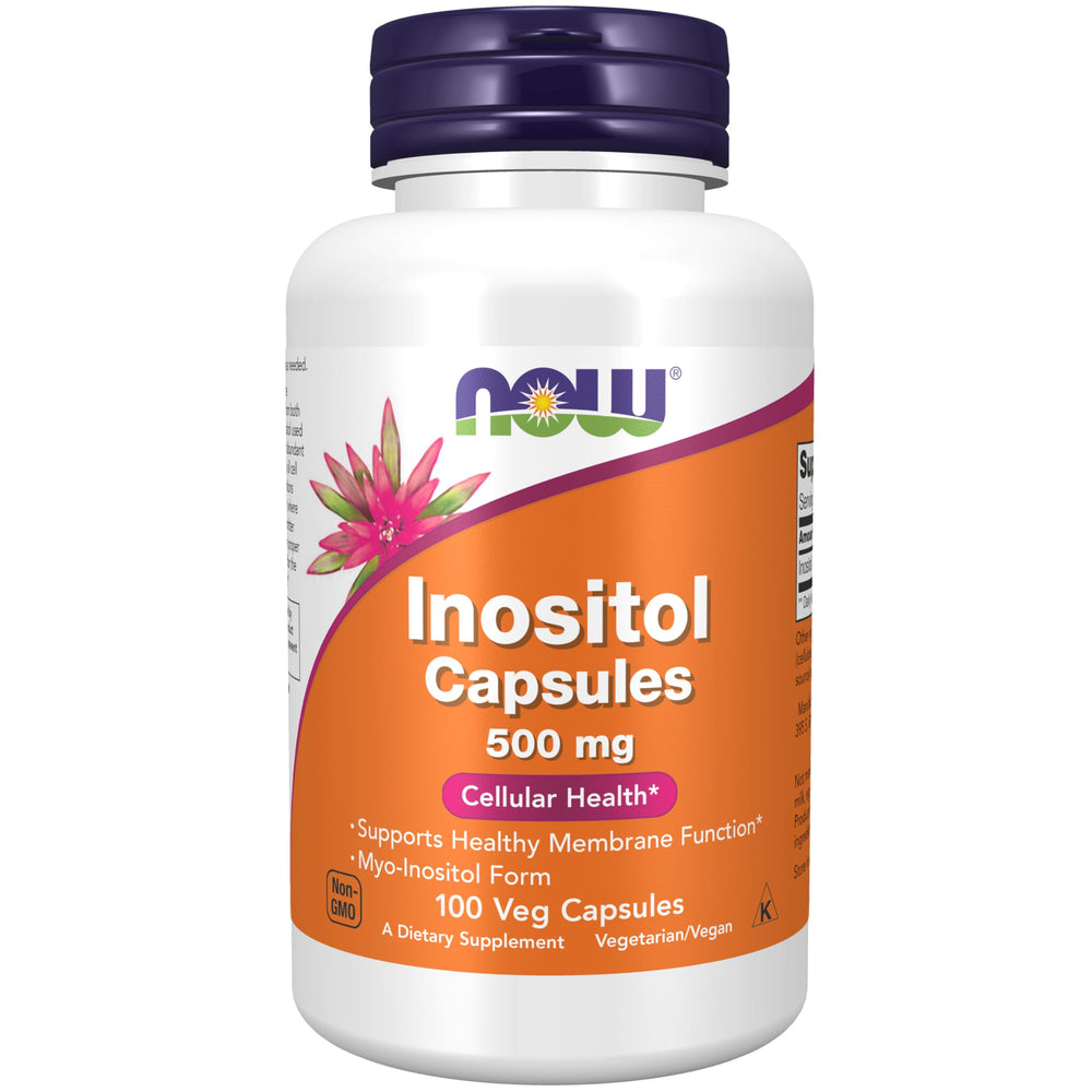 NOW Foods Inositol 500 mg bottle supports healthy membrane function.