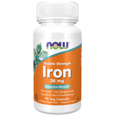 NOW Foods Iron 36 mg bottle front showing double-strength supplement for daily energy support