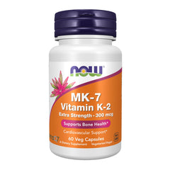 NOW Foods K2 MK-7 300 mcg bottle front supports bone health daily