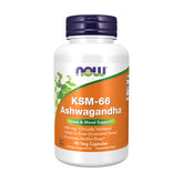 NOW Foods KSM-66 Ashwagandha capsules bottle supports ease of occasional stress