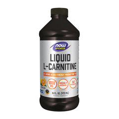 NOW Foods L-Carnitine Liquid bottle on shelf for daily energy support.