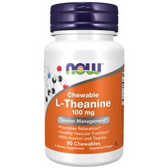 NOW Foods L-Theanine berry chews bottle promotes relaxed focus